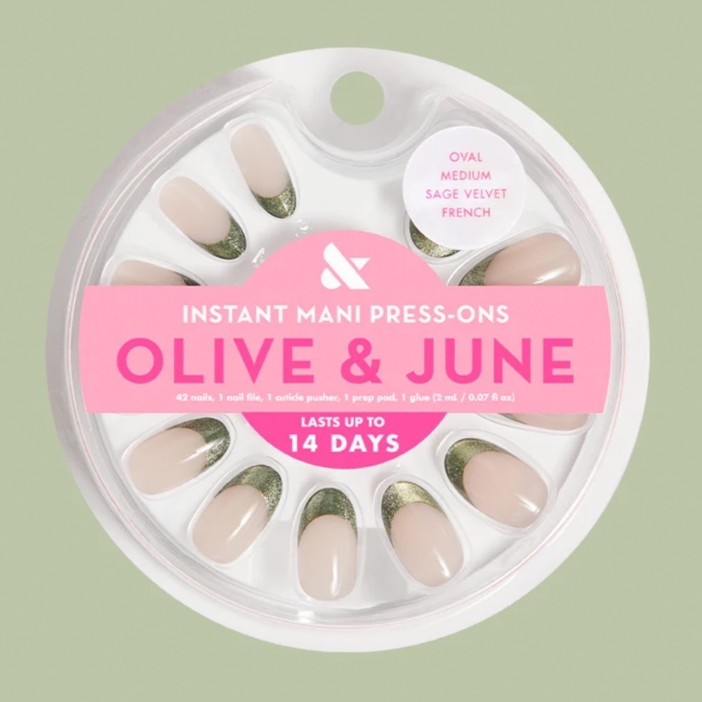Olive & June Sage Velvet French Press-On Nails Medium Oval Instant Mani Set